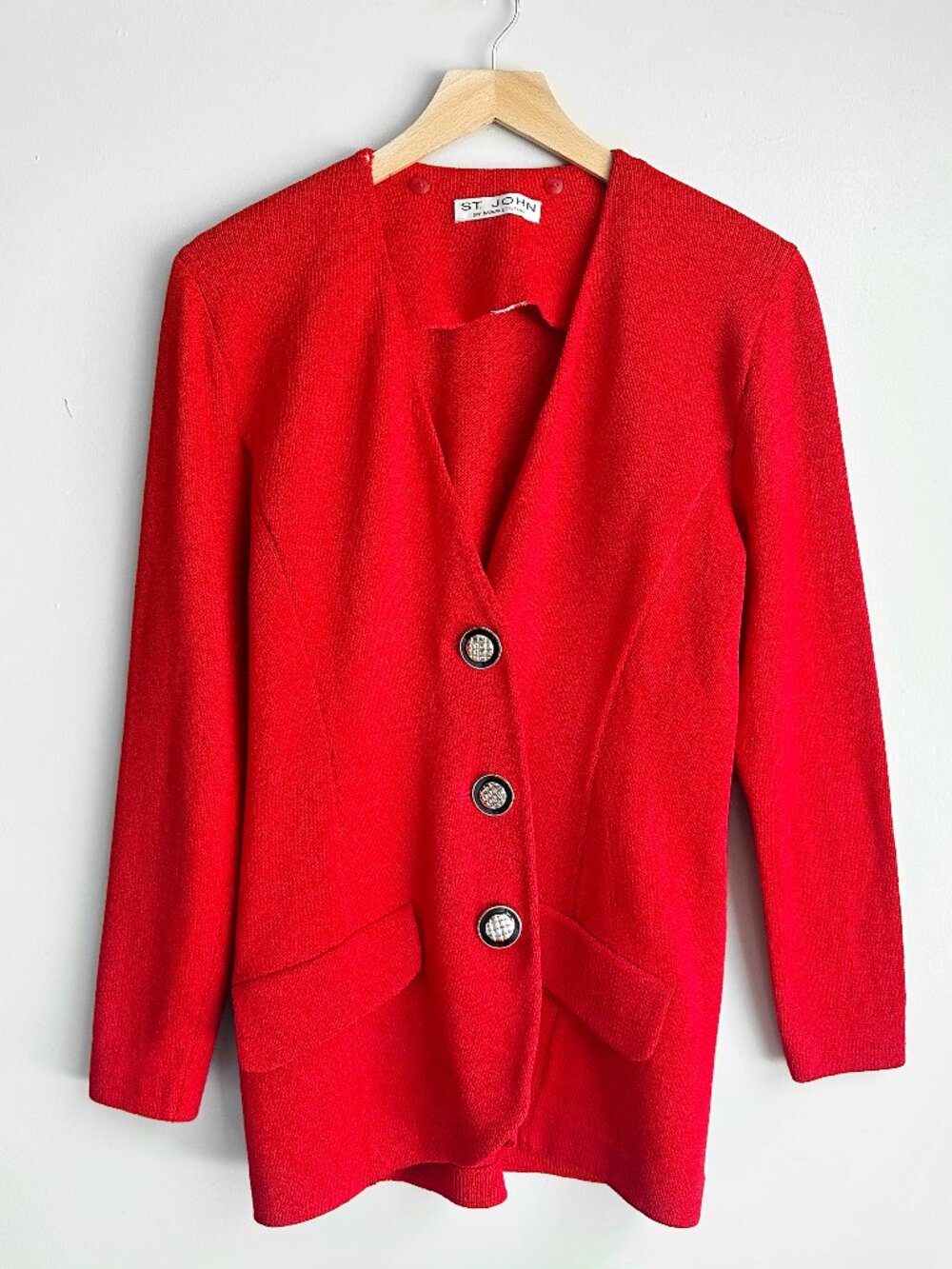 St. John by Marie Gray Red Santana Knit 3-Button Blazer (Flawed)